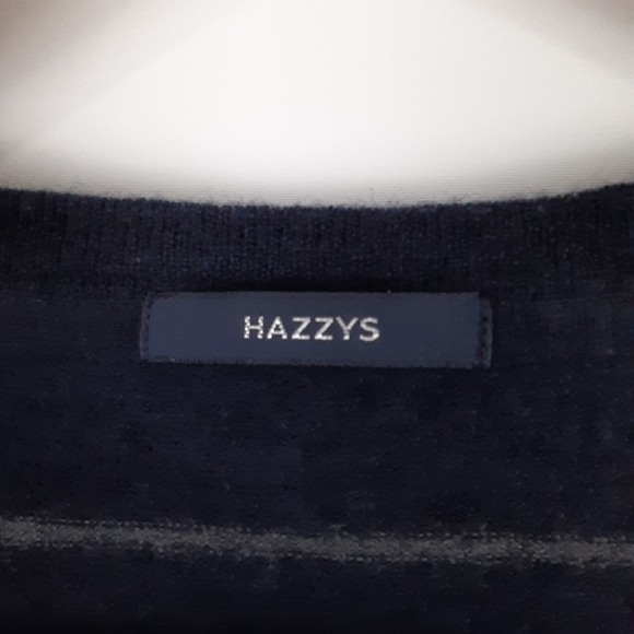 Hazzys Made In Korea Wool Blend Stripe Cardigan In White/Navy Combo Size Small - Picture 7 of 10